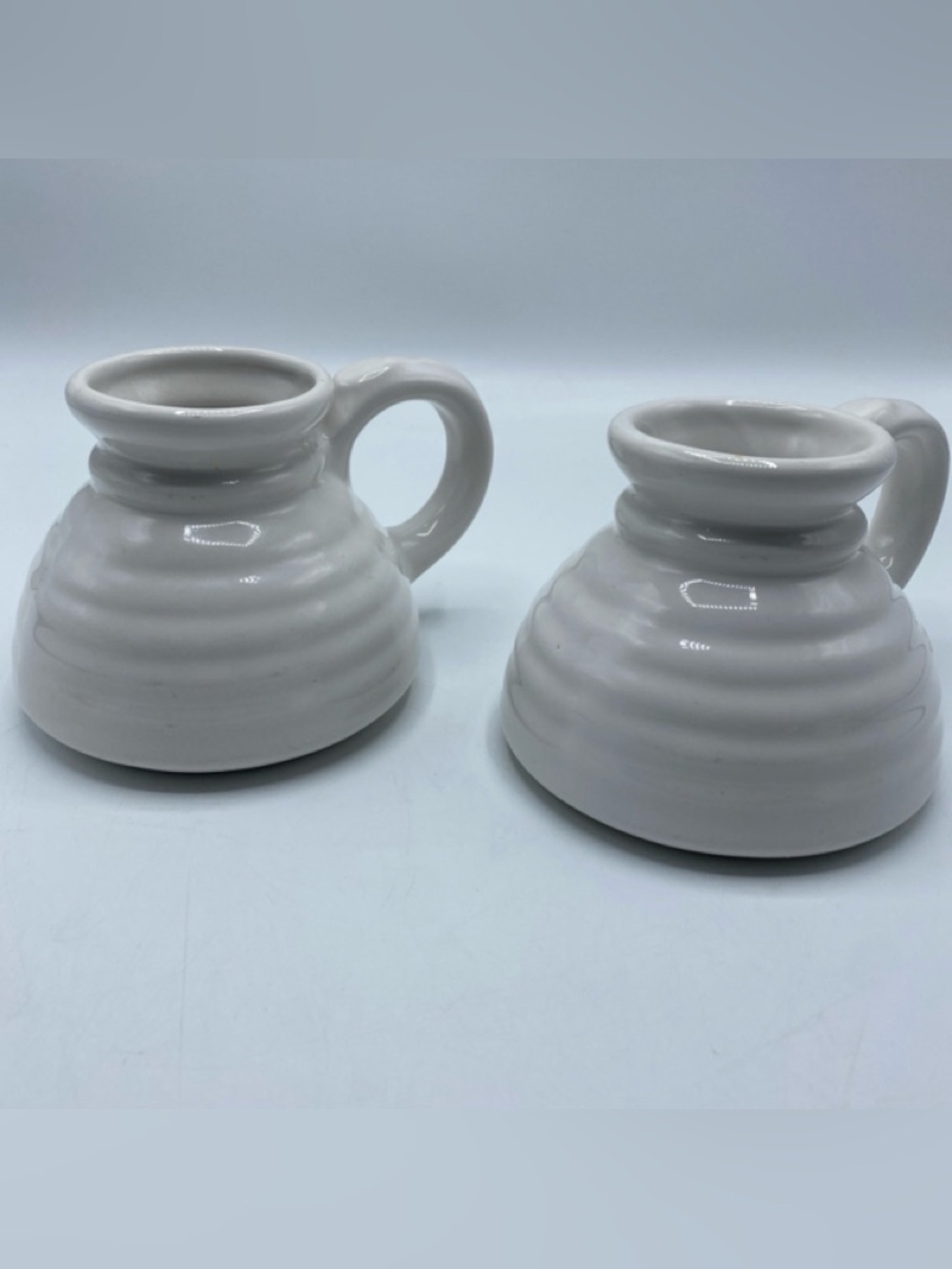 No Spill Wide Base Coffee Mug, Stoneware Set Beehive Cup Set Of 2 White